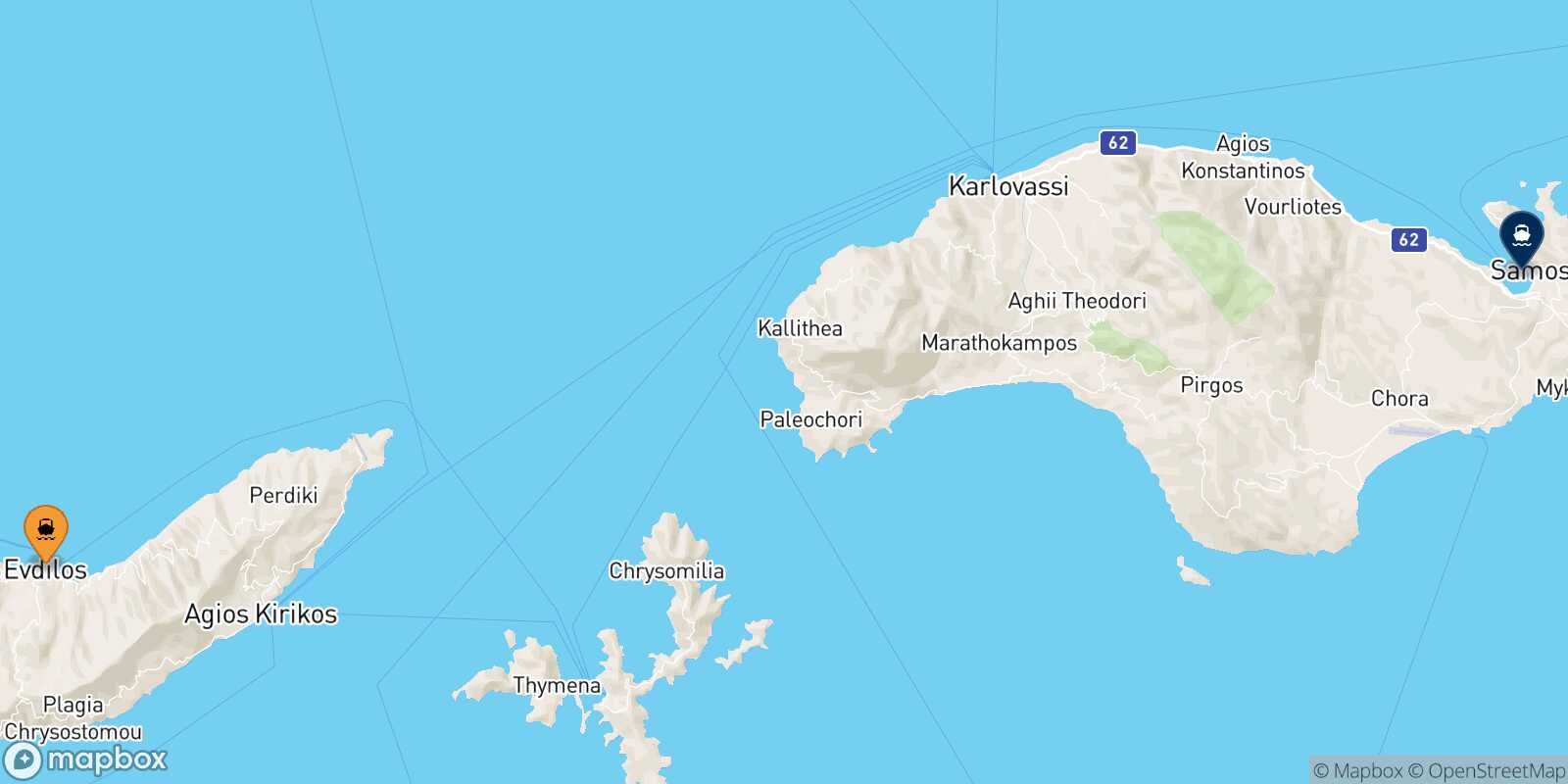 Evdilos (Ikaria) Vathi (Samos) route map