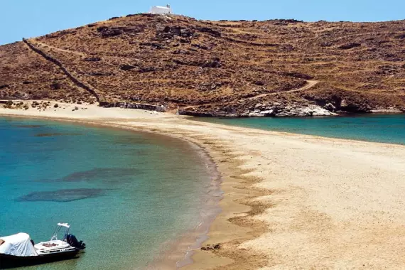 View of the beach and the beautiful sea in Kythnos, Greece