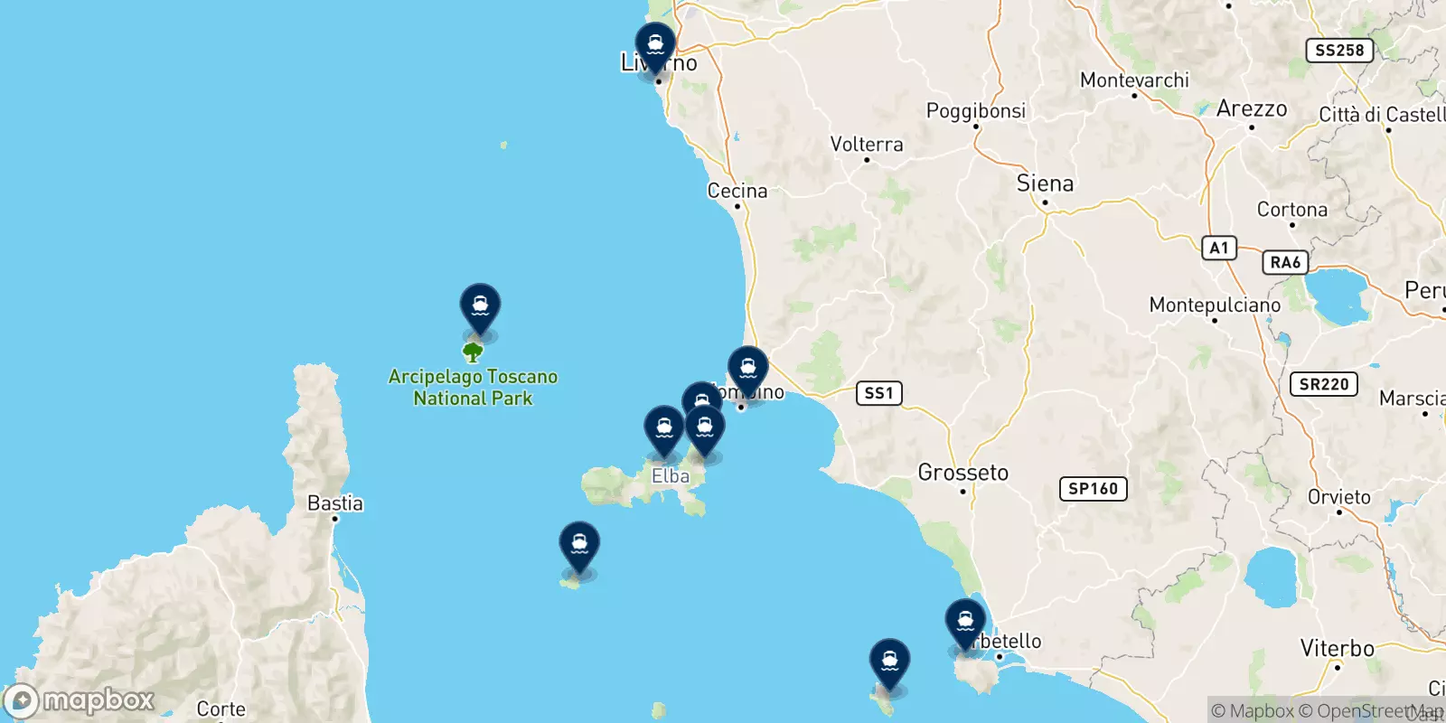 Toremar destinations map