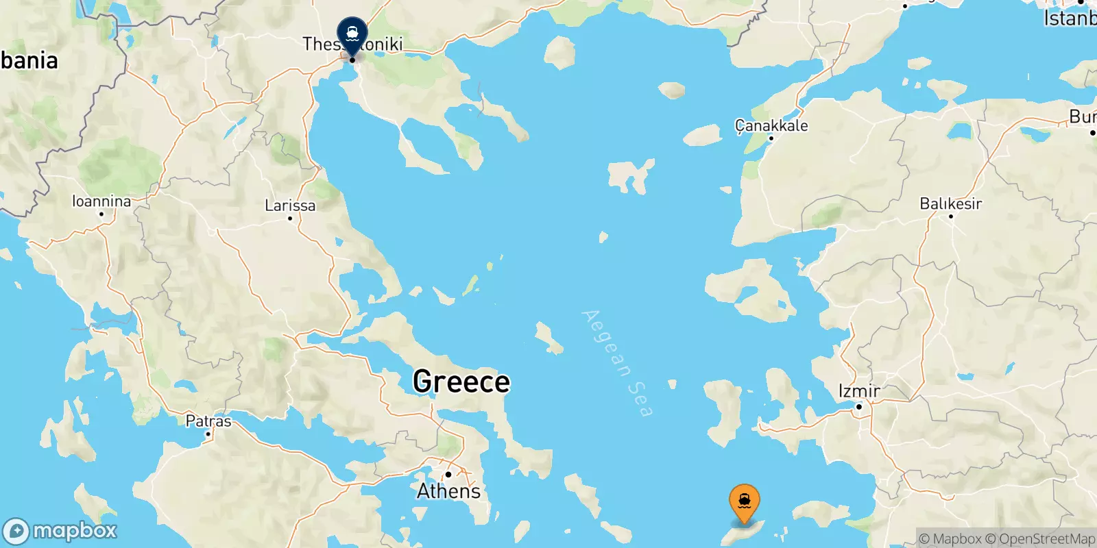 Ferries from Evdilos (Ikaria) to Thessaloniki