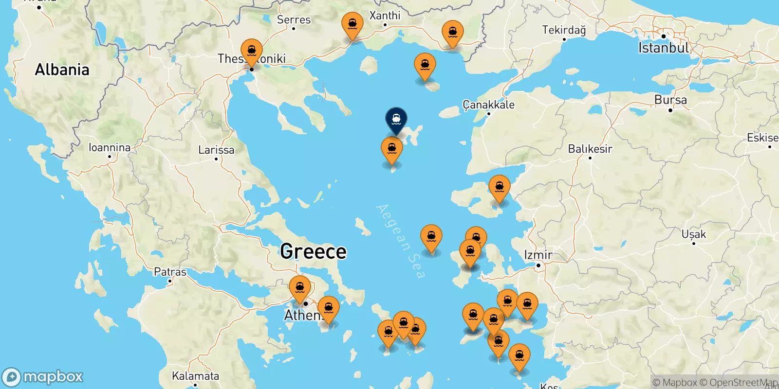 Ferries from Greece to Myrina (Limnos)