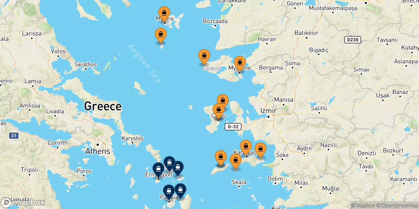 Ferries from the Aegean Islands to the Cyclades Islands