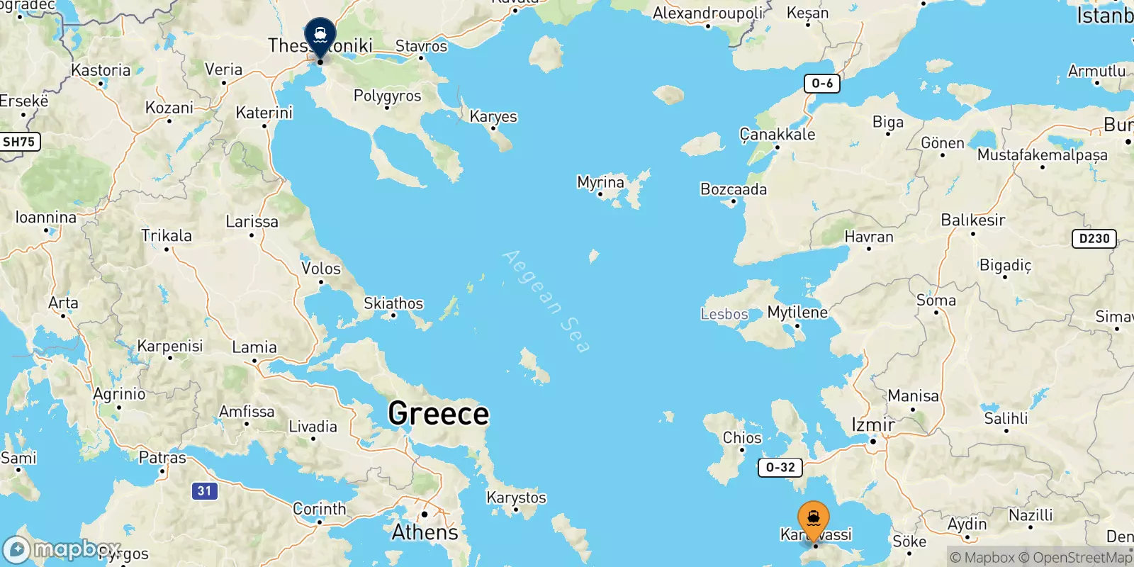 Ferries from Karlovassi (Samos) to Thessaloniki