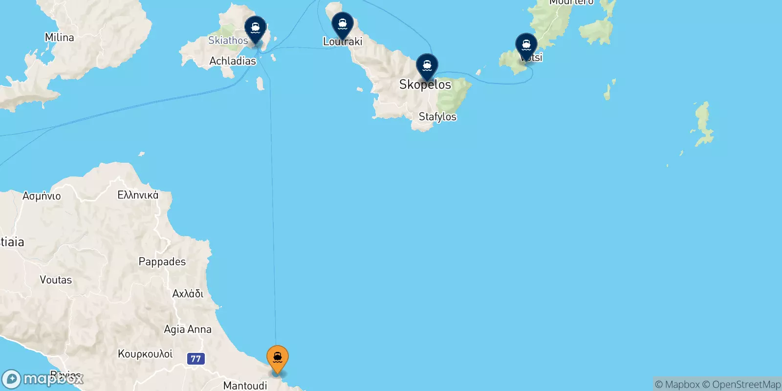 Ferries from Mantoudi (Evia) to the Sporades Islands