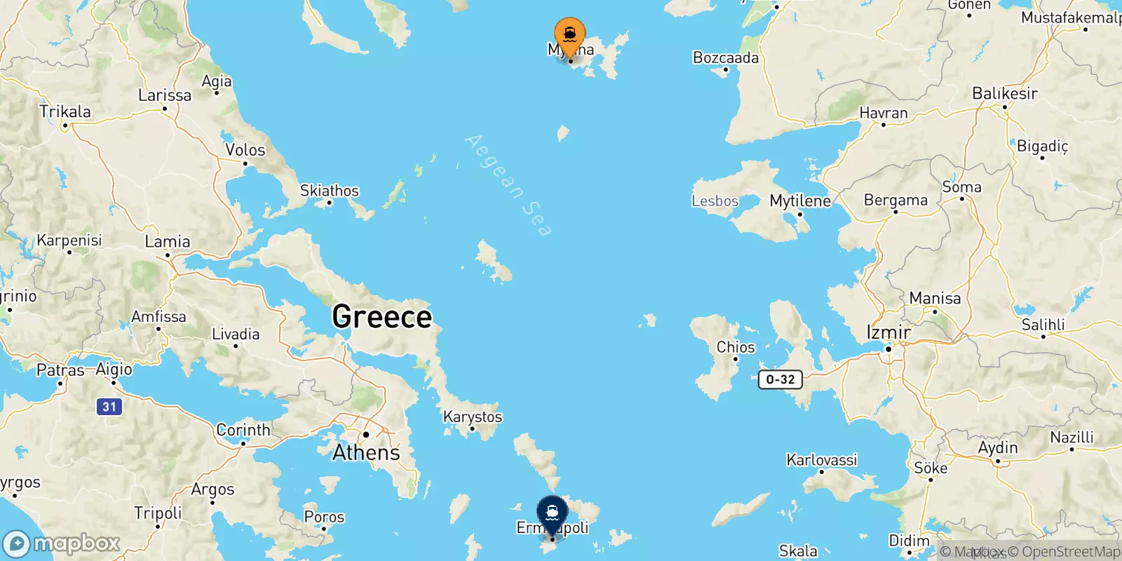 Ferries from Myrina (Limnos) to Syros