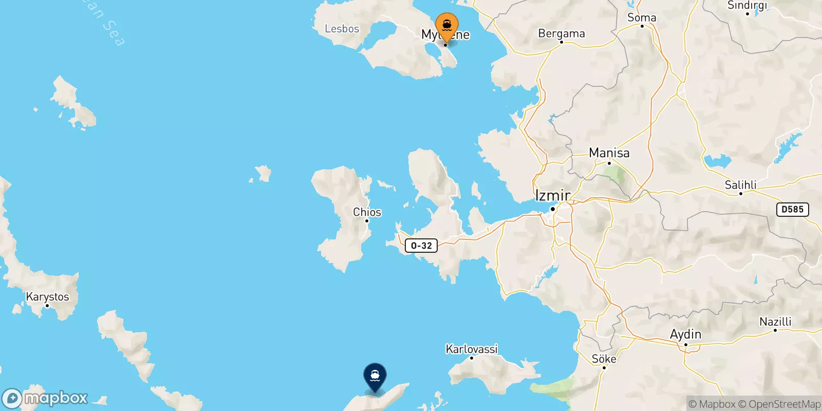 Ferries from Mytilene (Lesvos) to Evdilos (Ikaria)