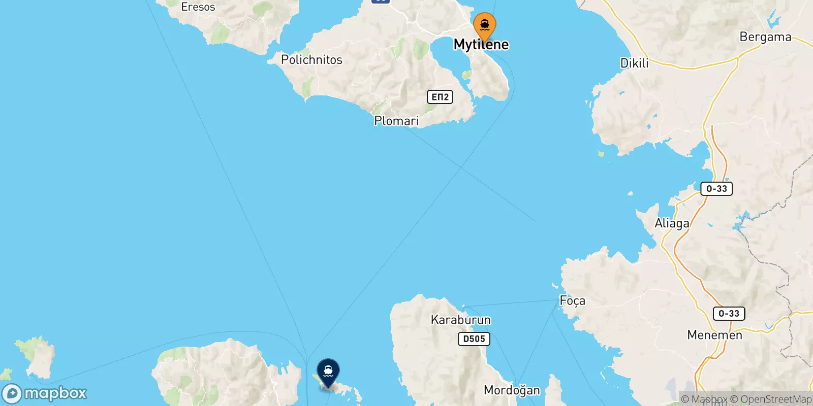 Ferries from Mytilene (Lesvos) to Inousses