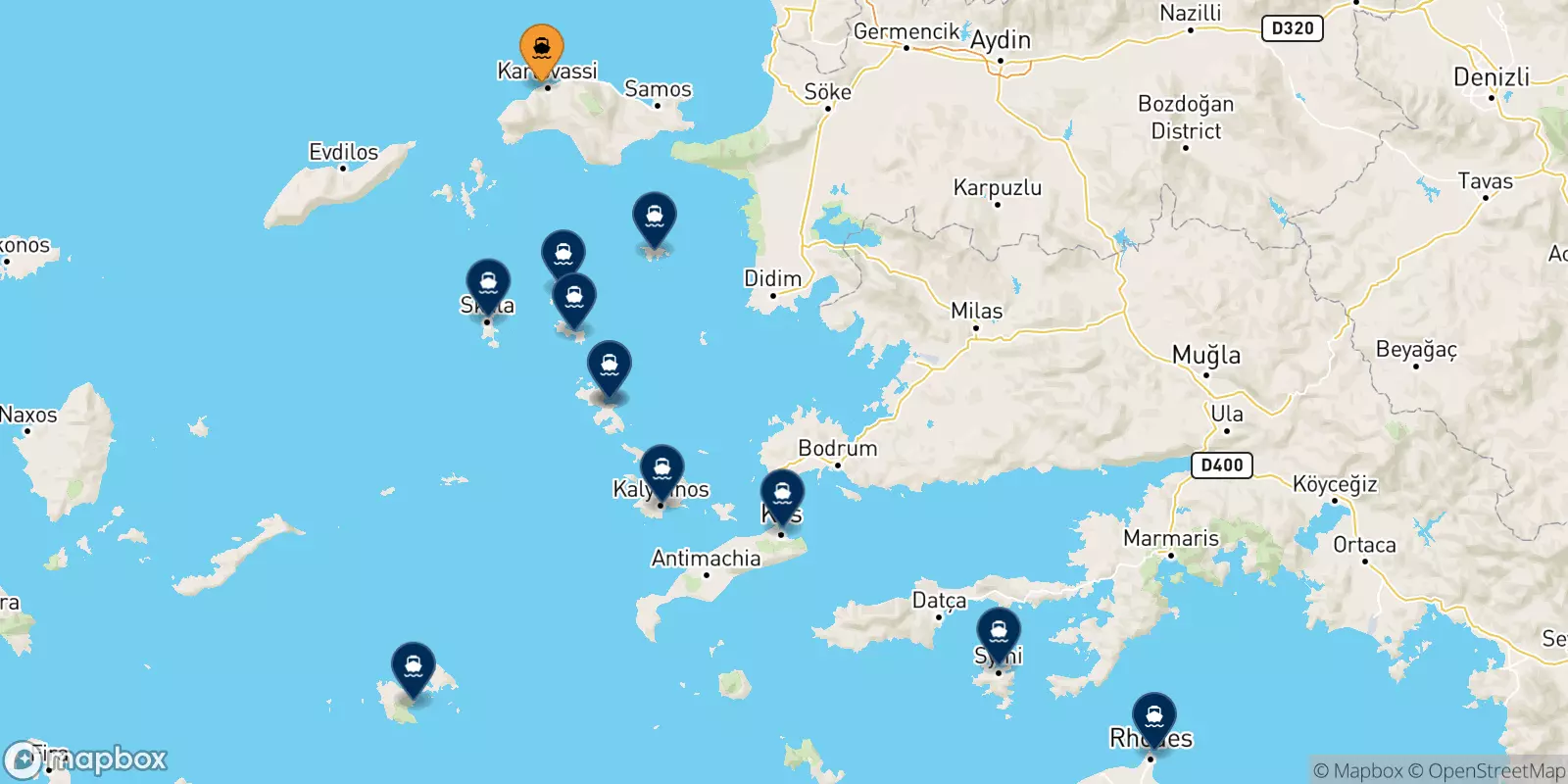 Ferries from Pythagorio (Samos) to the Dodecanese Islands