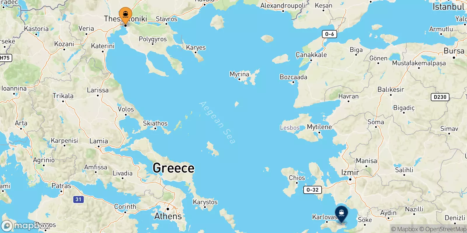 Ferries from Thessaloniki to Vathi (Samos)