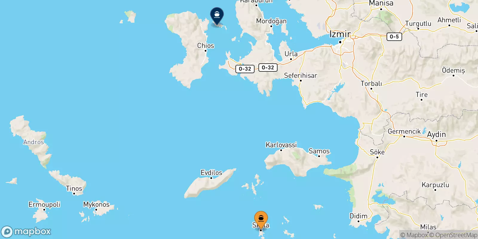 Ferries from Patmos to Inousses