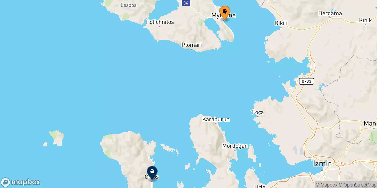 Ferries from Mytilene (Lesvos) to Mesta Chios