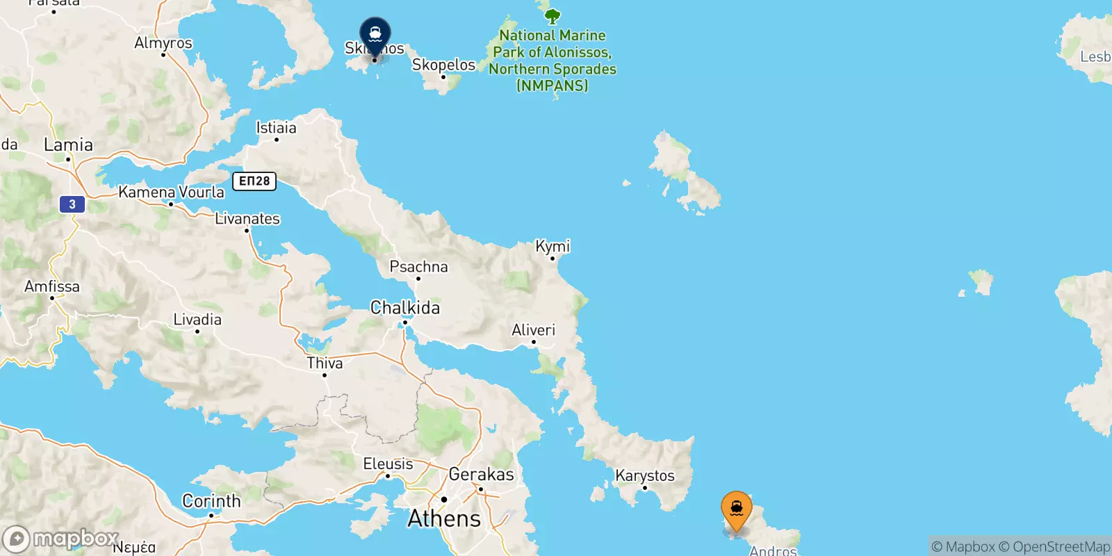 Ferries from Andros to Skiathos