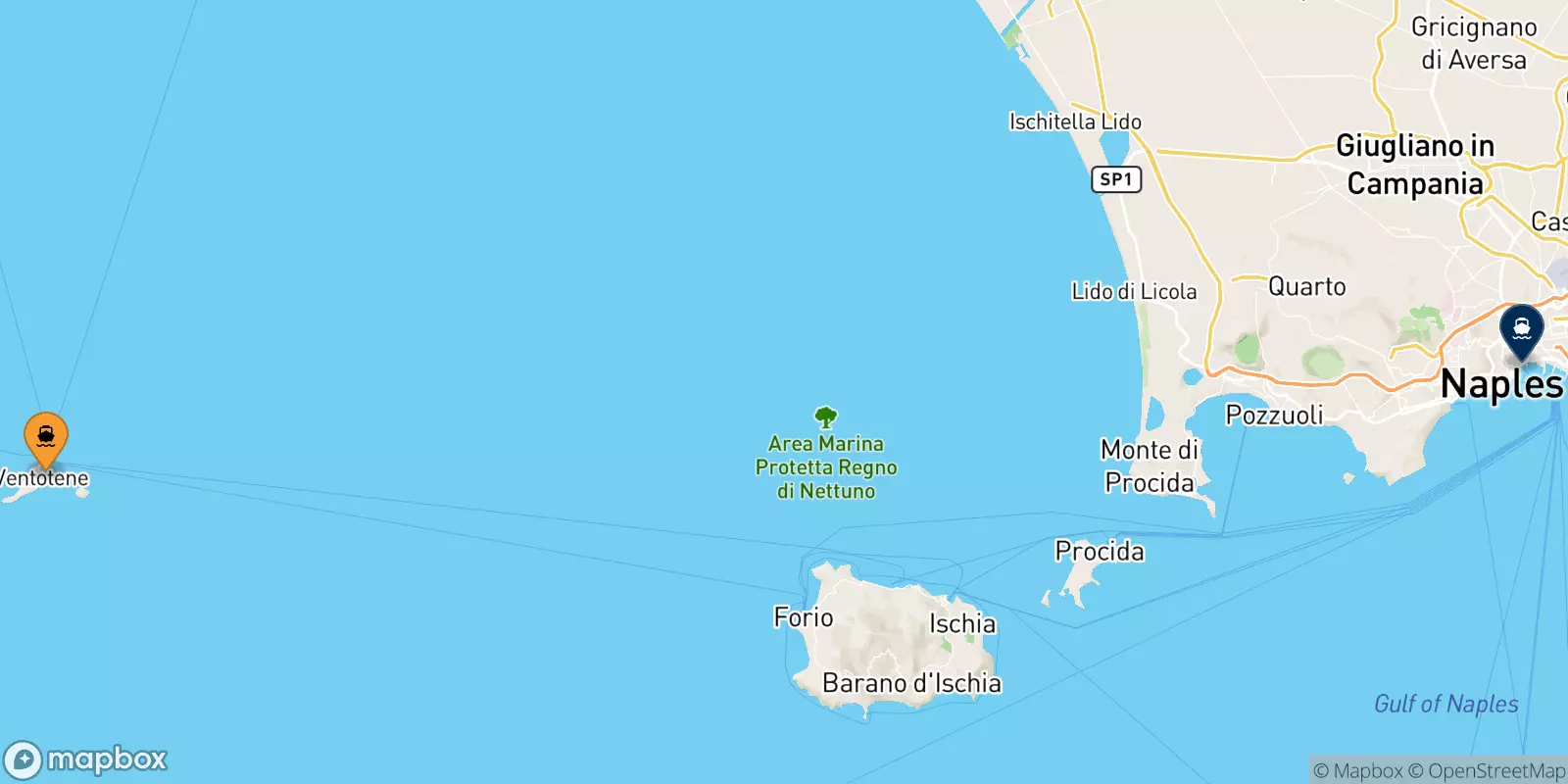 Ferries from Ventotene to Naples Beverello