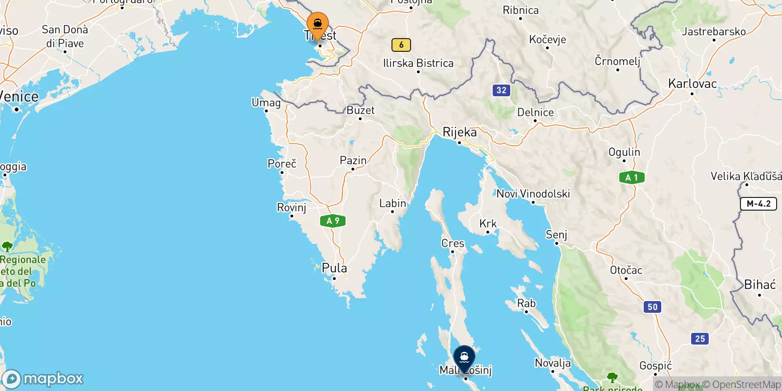 Ferries from Trieste to Mali Losinj