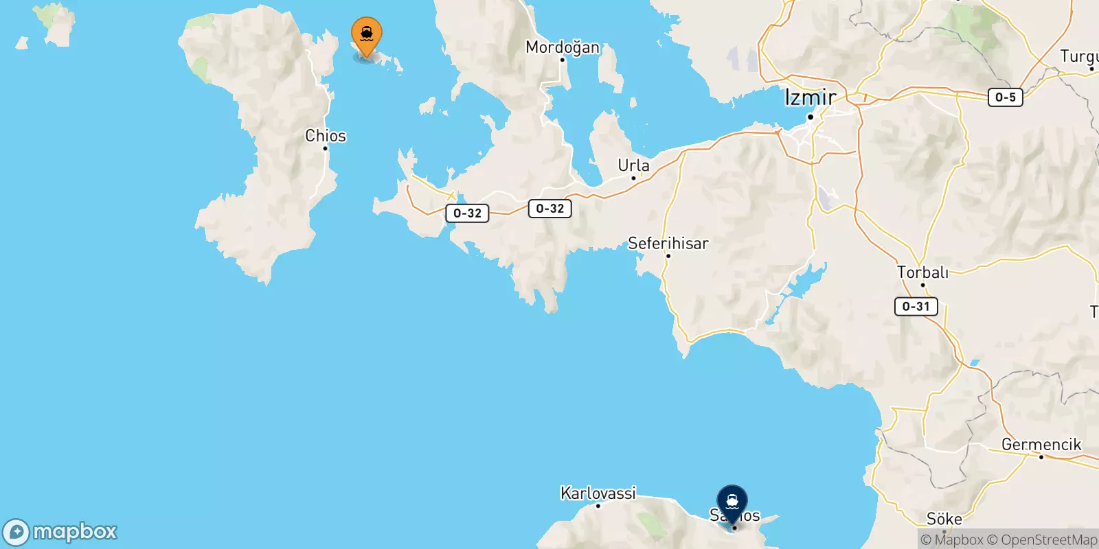 Ferries from Inousses to Vathi (Samos)