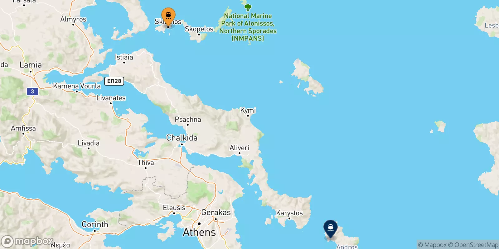 Ferries from the Sporades Islands to Andros