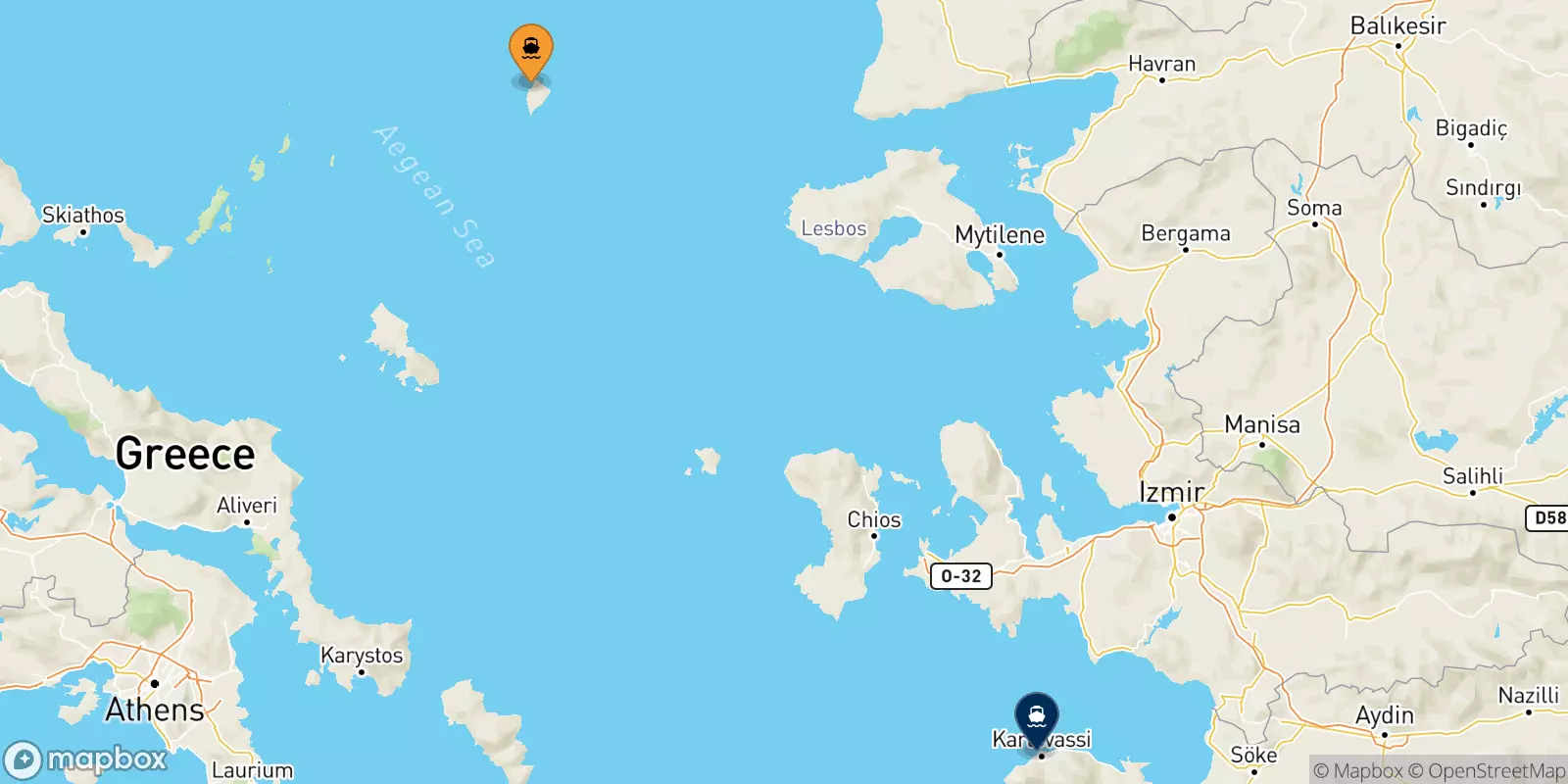 Ferries from Agios Efstratios to Karlovassi (Samos)