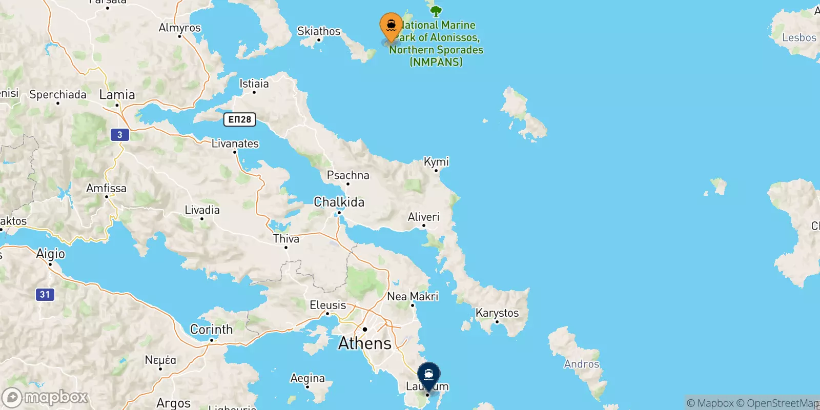 Ferries from the Sporades Islands to Lavrio