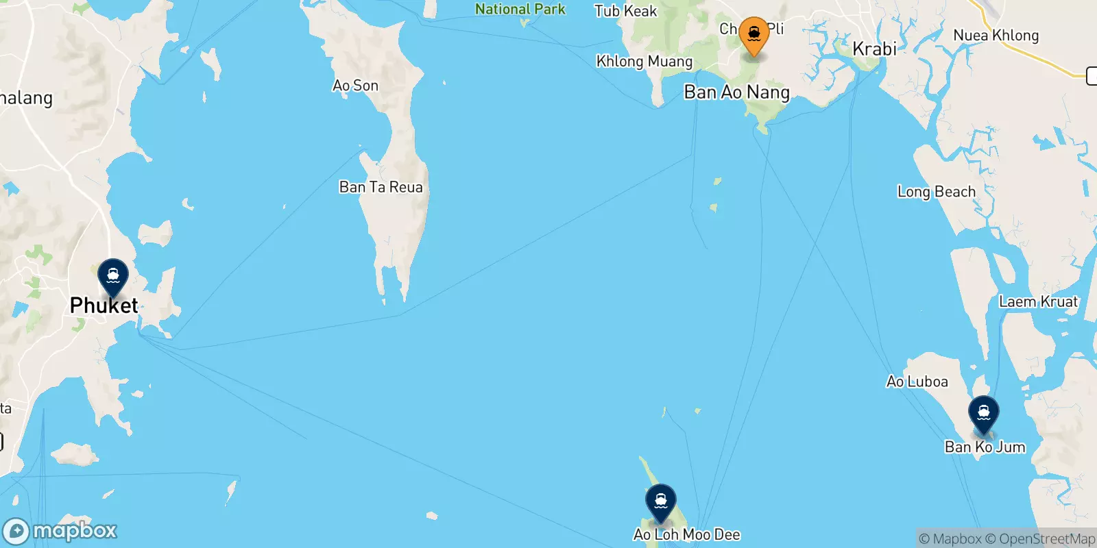 Ferries from Ao Nang (Nopparat Thara Pier) to Thailand