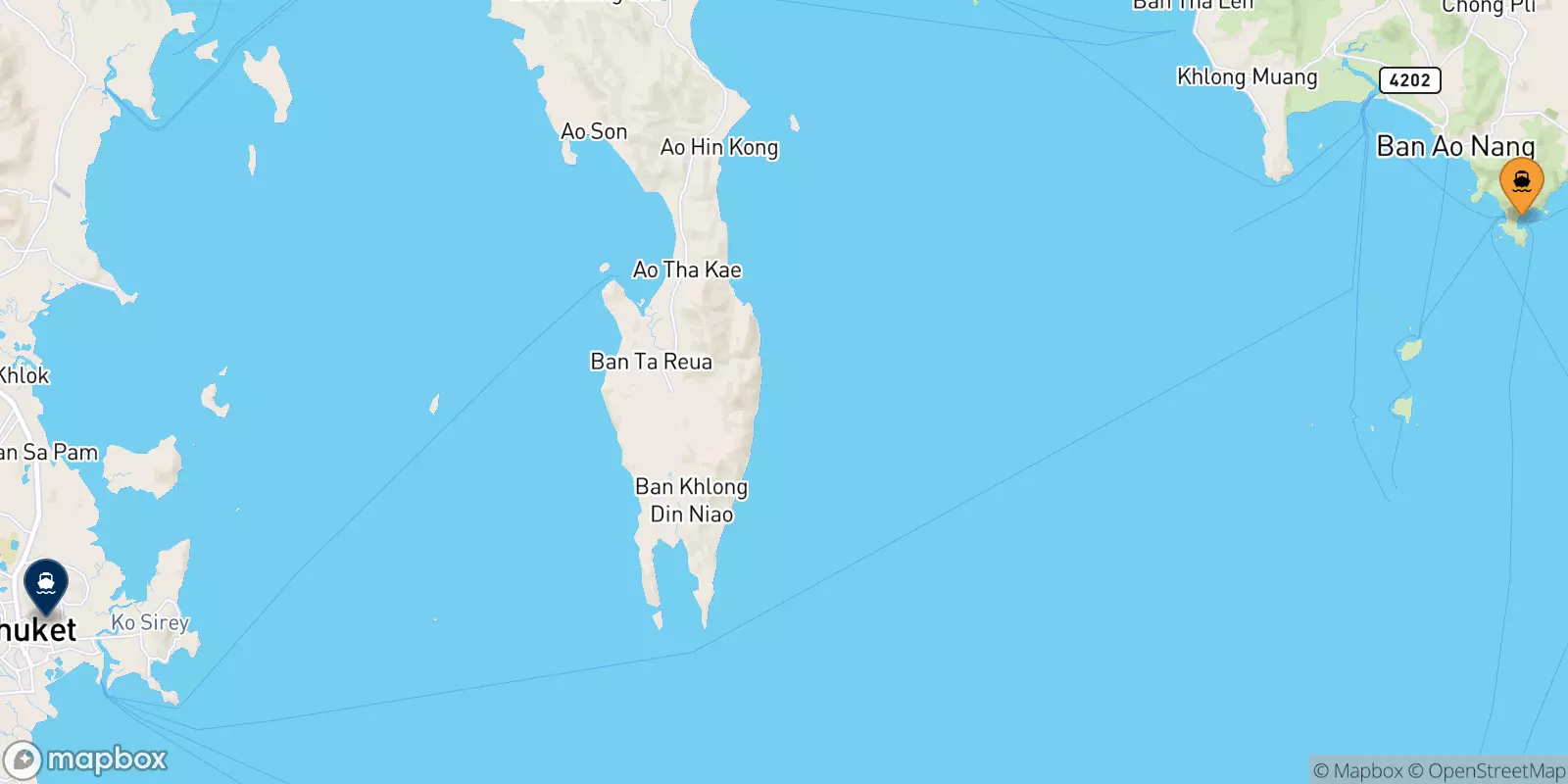 Ferries from East Railay Bay Beach Floating Pier to Phuket (Rassada Pier)