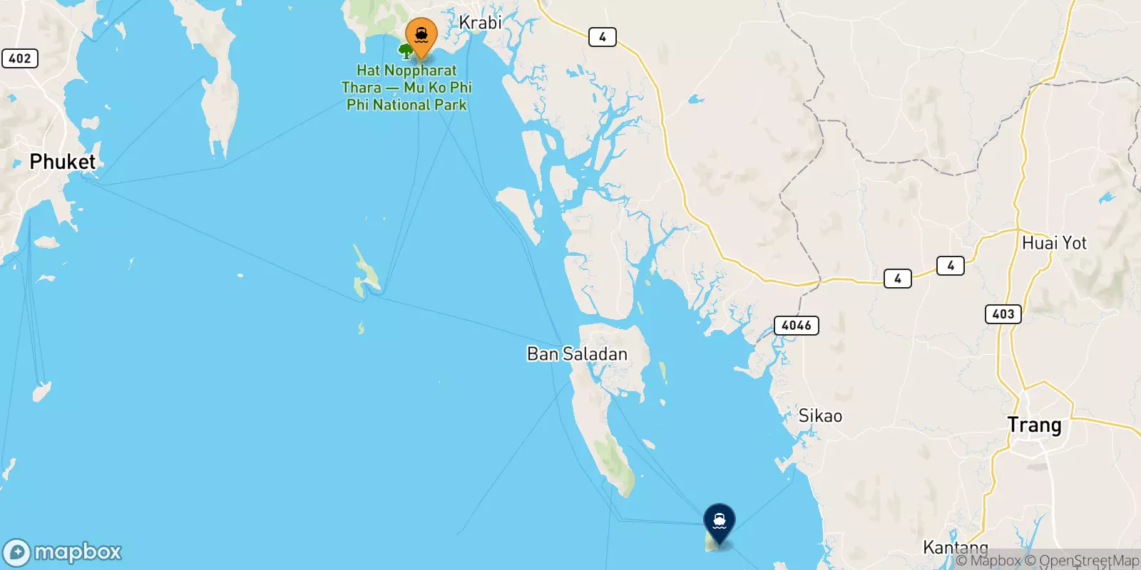 Ferries from East Railay Bay Beach Floating Pier to Koh Ngai