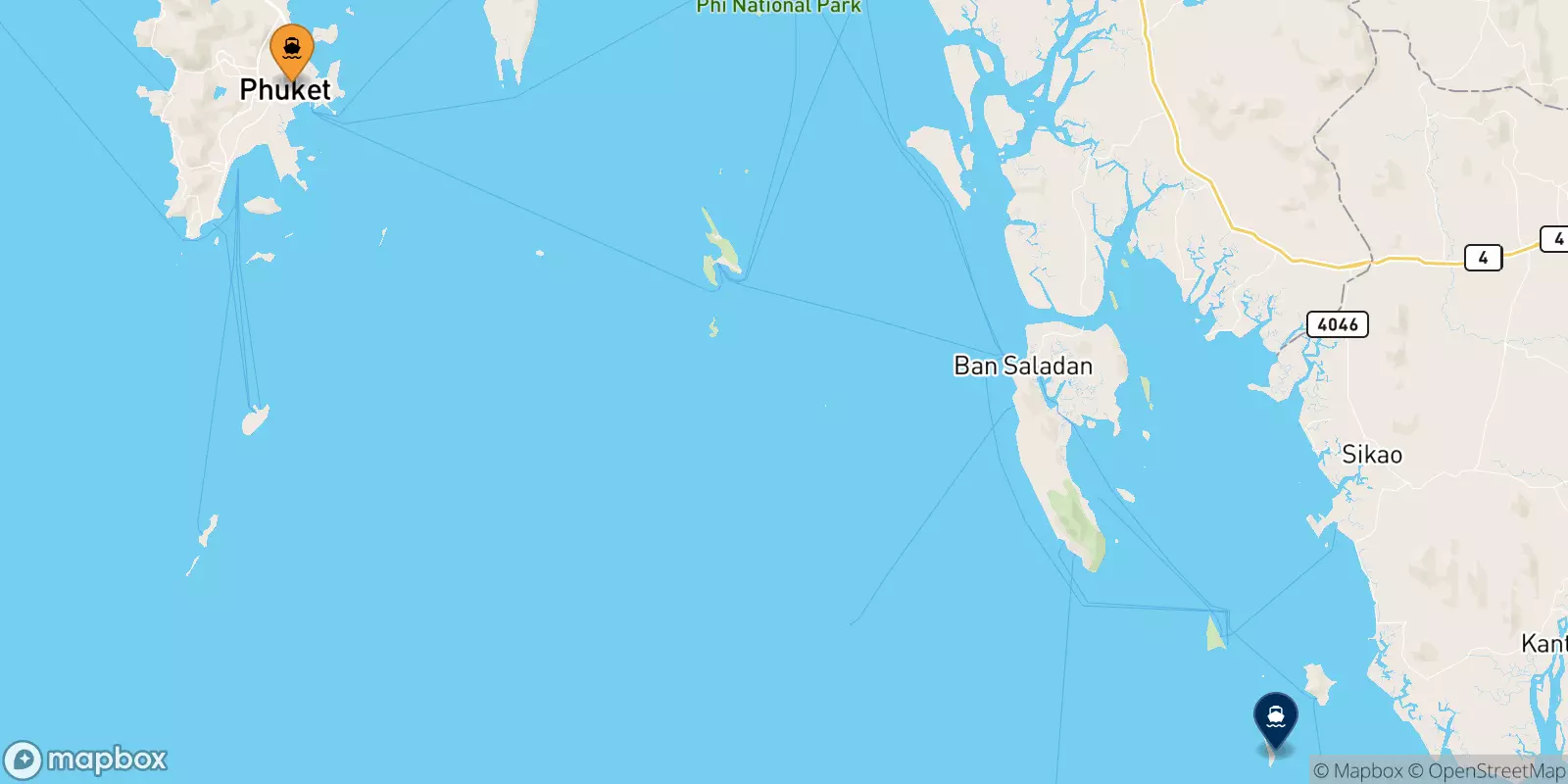 Ferries from Phuket Island to Koh Kradan Beach